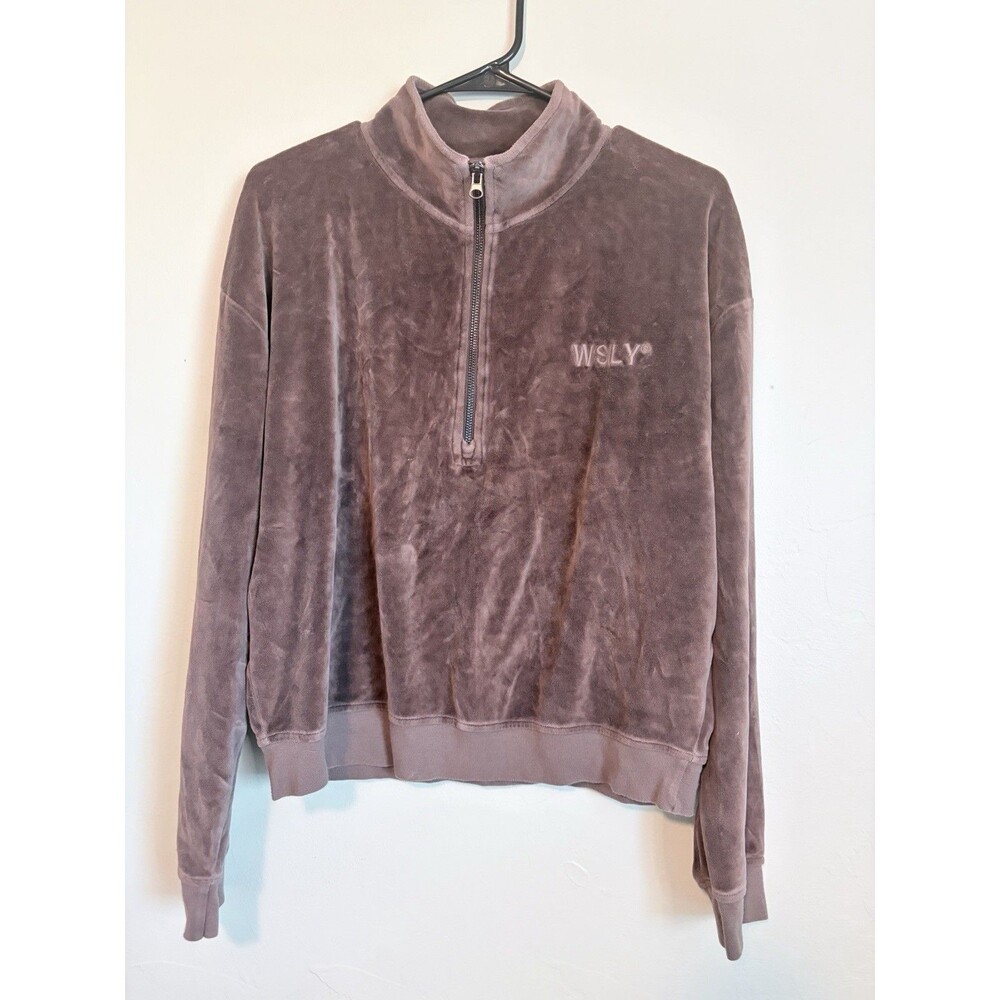 WSLY Women’s L Brown Velour 1/4 Zip Mock Neck Pullover Sweatshirt
